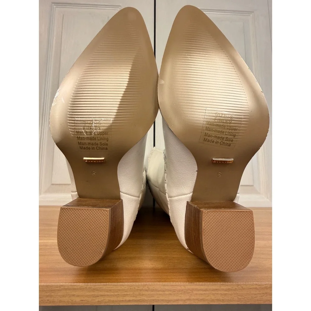 Show Me Your Mumu x Bilini Finley White Whipstitch Western Cowboy Boots Size 6